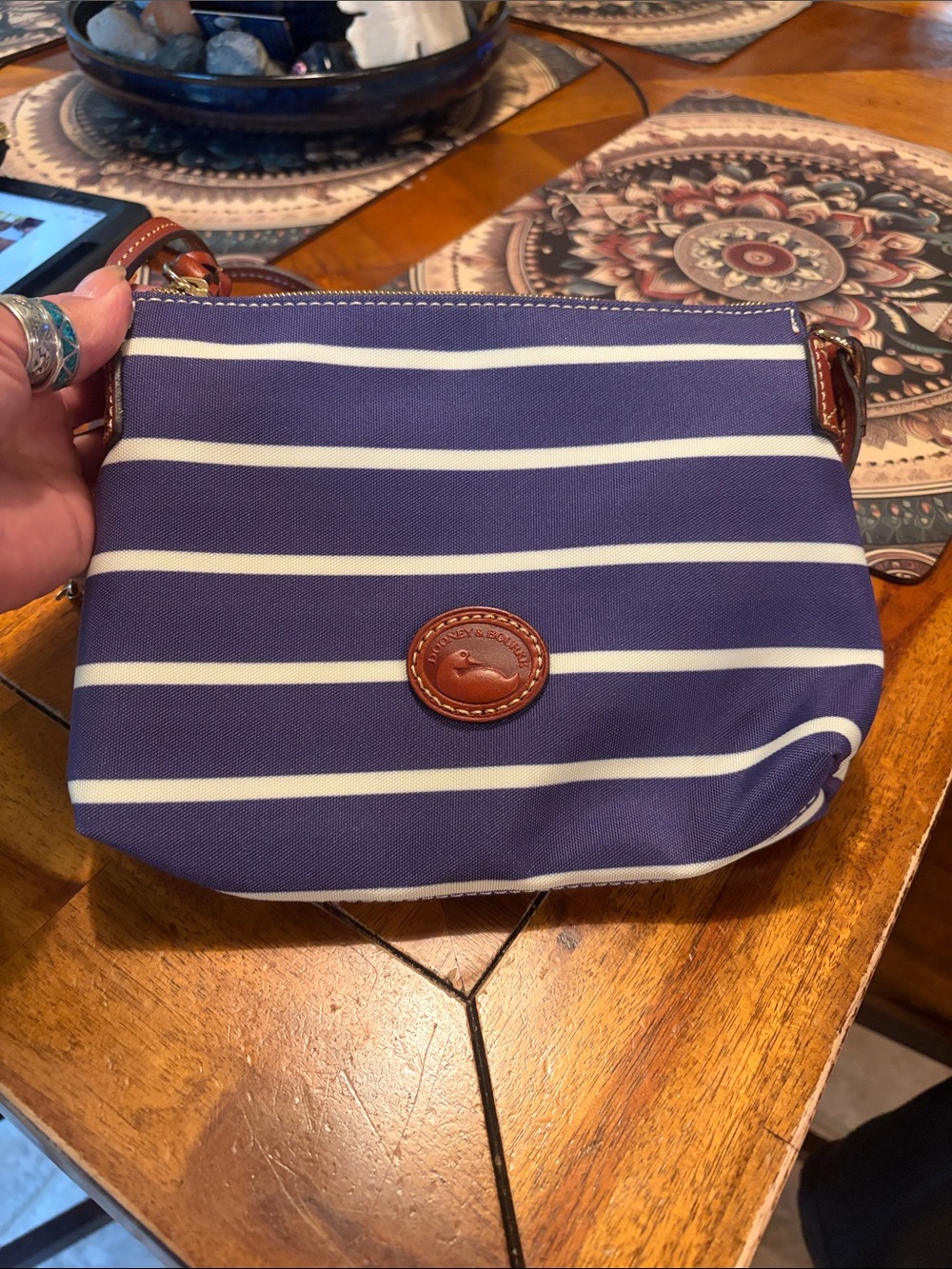 Dooney & Bourke Blue and White Striped Crossbody Pouch